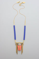 GND322 blue and coral art deco chain necklace