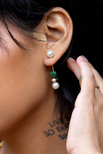 Twice Pearled 24K Gold Plated Earring - Jade