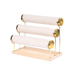 Stylish Gold Trim Bangle Bracelet Watch Bar Jewelry Display: Beige / Three Bar