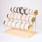 Stylish Gold Trim Bangle Bracelet Watch Bar Jewelry Display: Beige / Three Bar
