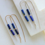 Lapis Gemstone Threader Earrings: 14k gold fill