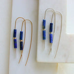 Lapis Gemstone Threader Earrings: 14k gold fill