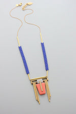 GND322 blue and coral art deco chain necklace