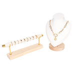 Natural Wood & Leather Necklace Display: Black / Medium