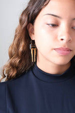 CHRE54 ArtDeco hematite and brass hoop earrings