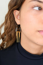 CHRE54 ArtDeco hematite and brass hoop earrings