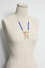 GND322 blue and coral art deco chain necklace