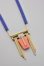 GND322 blue and coral art deco chain necklace